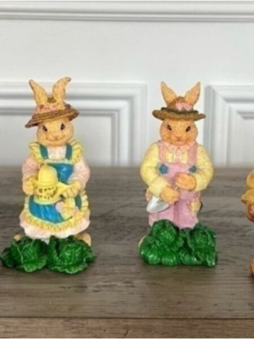 Pastel Bunny Couple Easter Ornament Set in Yellow, Pink and Blue
